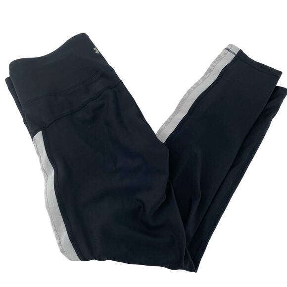 Women’s Under Armour black leggings with white stripe compression/heatgear - Picture 1 of 6